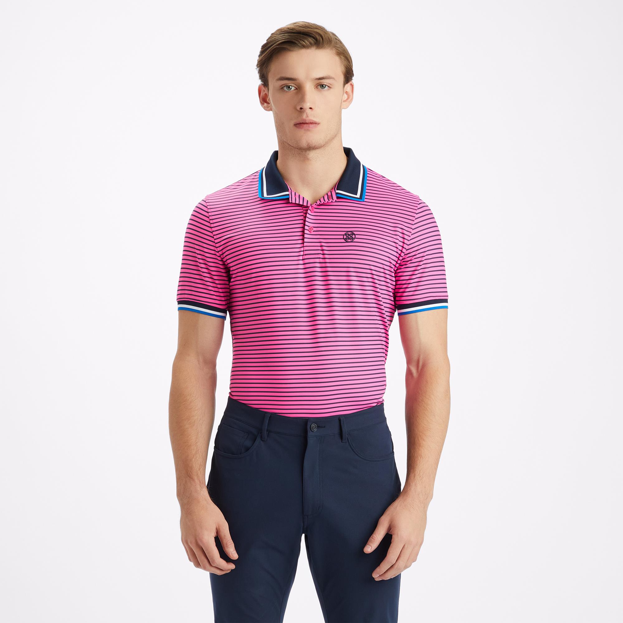 G/FORE Skull & T's 3D Tech Jersey Mens Golf Polo Shirt Day Glo Pink